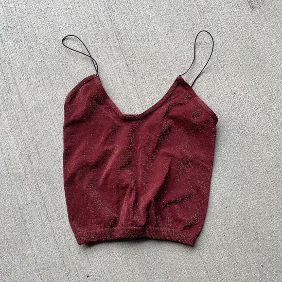Free People Intimately Size XS/S Brami Crop Top Seamless Wine Red Lurex Strappy - Picture 4 of 7
